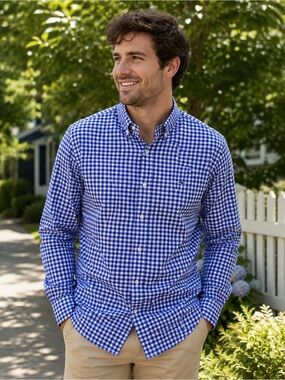 Vineyard Vines Performance Blue Gingham Button-Down Shirt